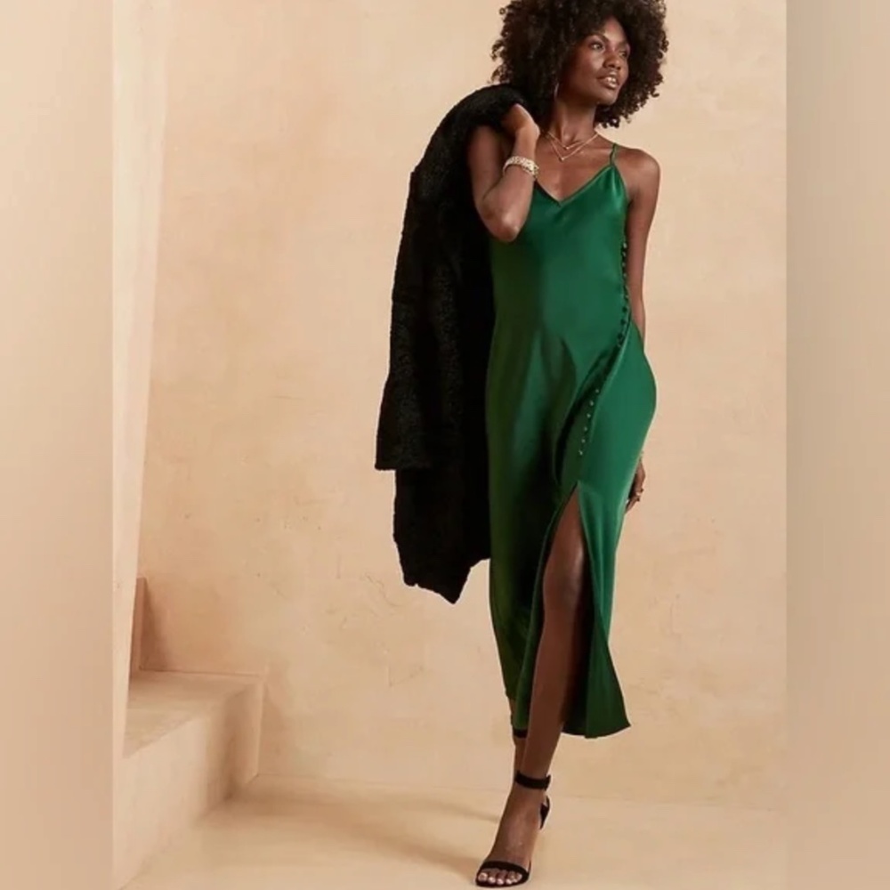 Banana Republic Button Satin Midi Slip Dress NWOT